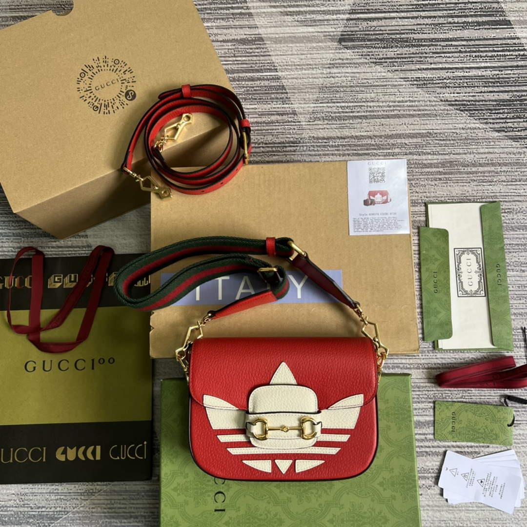 Adidas x Gucci 658574 Horsebit 1955 mini bag red and white leather