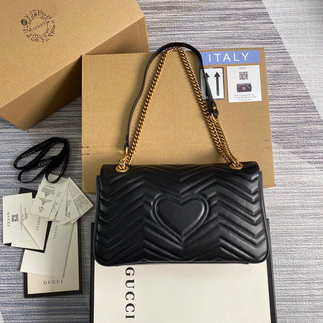 Gucci 443496 GG Marmont Medium Matelassé Shoulder Bag Black