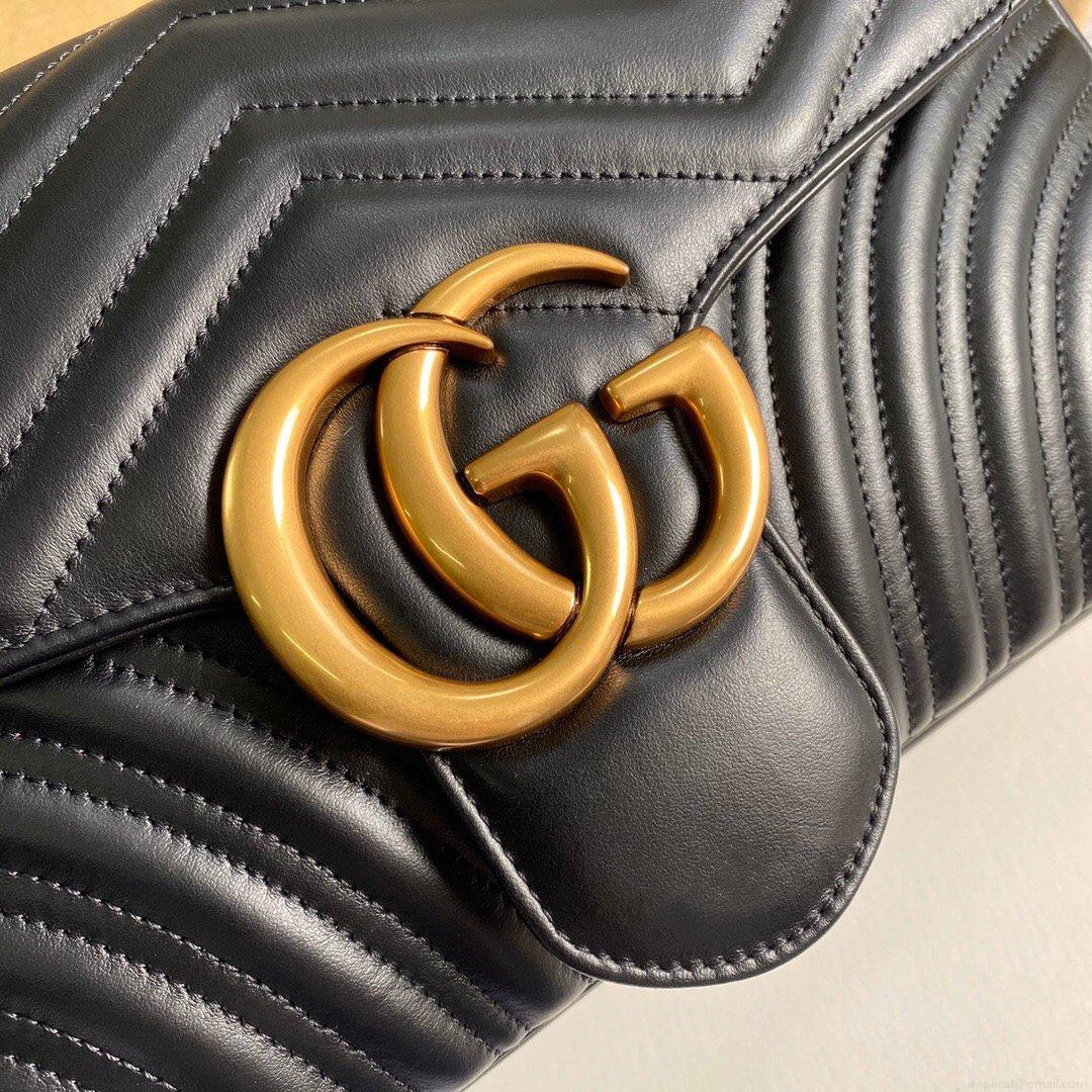 Gucci 443496 GG Marmont Medium Matelassé Shoulder Bag Black