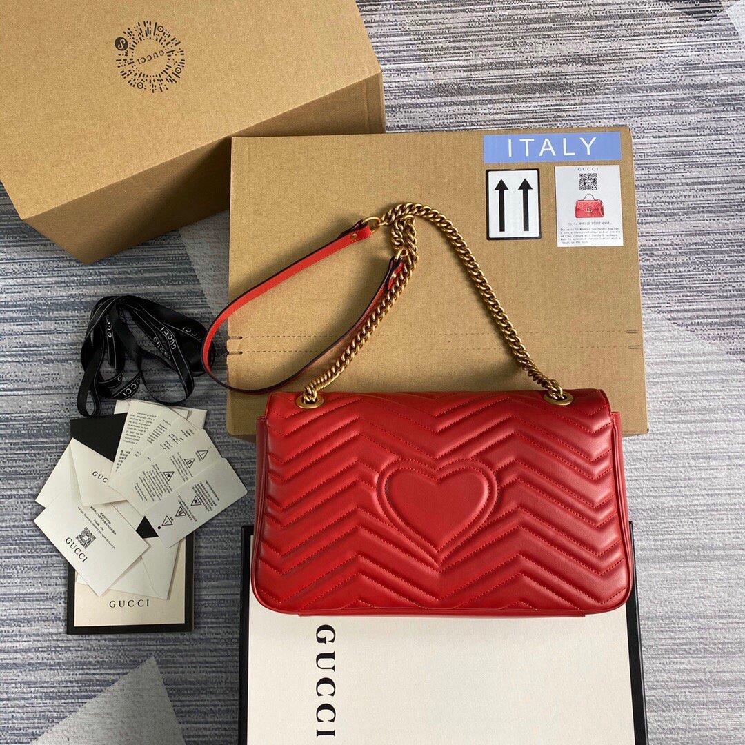Gucci 443496 GG Marmont Medium Matelassé Shoulder Bag Red