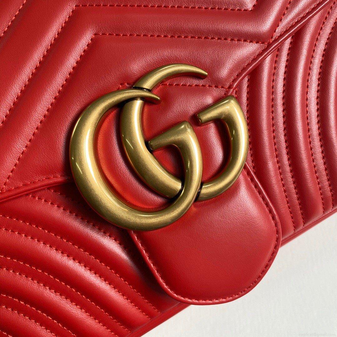 Gucci 443496 GG Marmont Medium Matelassé Shoulder Bag Red
