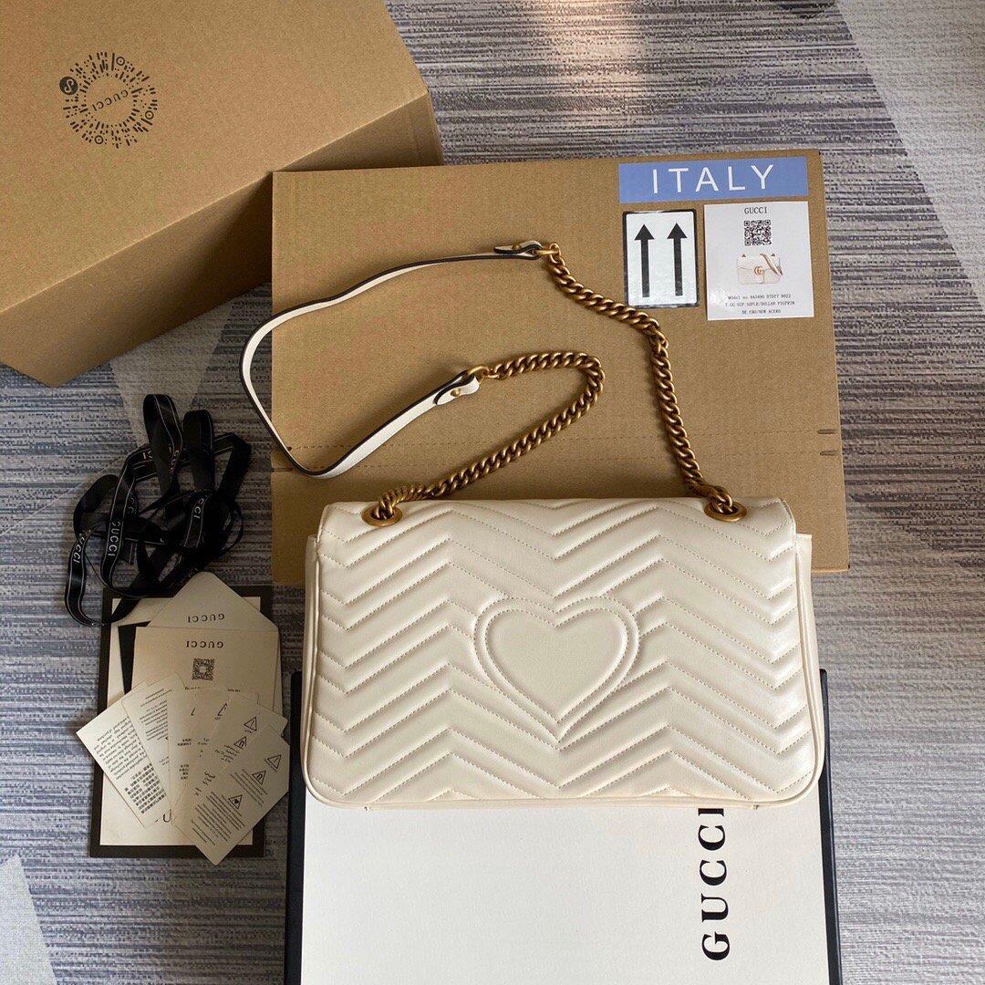 Gucci 443496 GG Marmont Medium Matelassé Shoulder Bag White