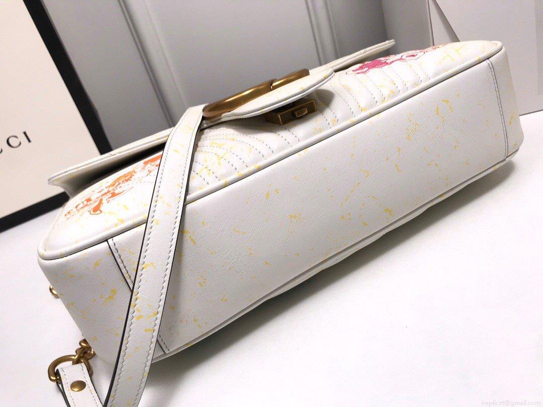 Gucci 443496 GG Marmont Medium Matelassé Shoulder Bag White and printer