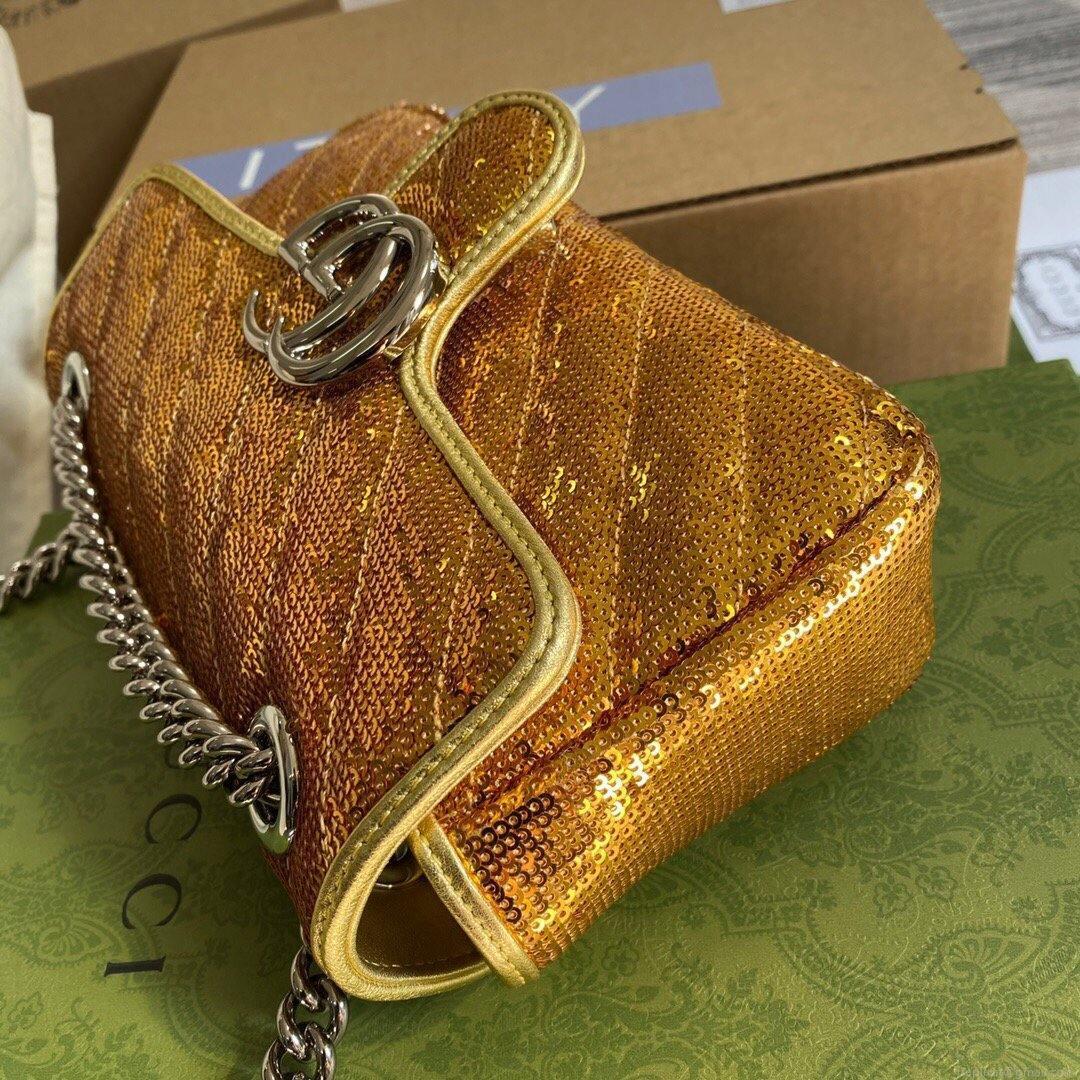 Gucci 446744 GG Marmont Mini Sequin Shoulder Bag Gold
