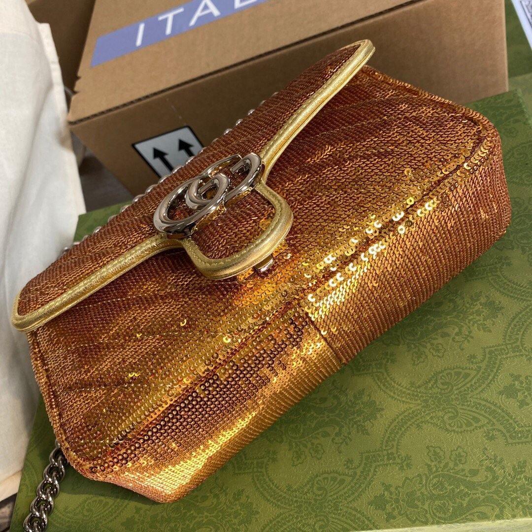 Gucci 446744 GG Marmont Mini Sequin Shoulder Bag Gold