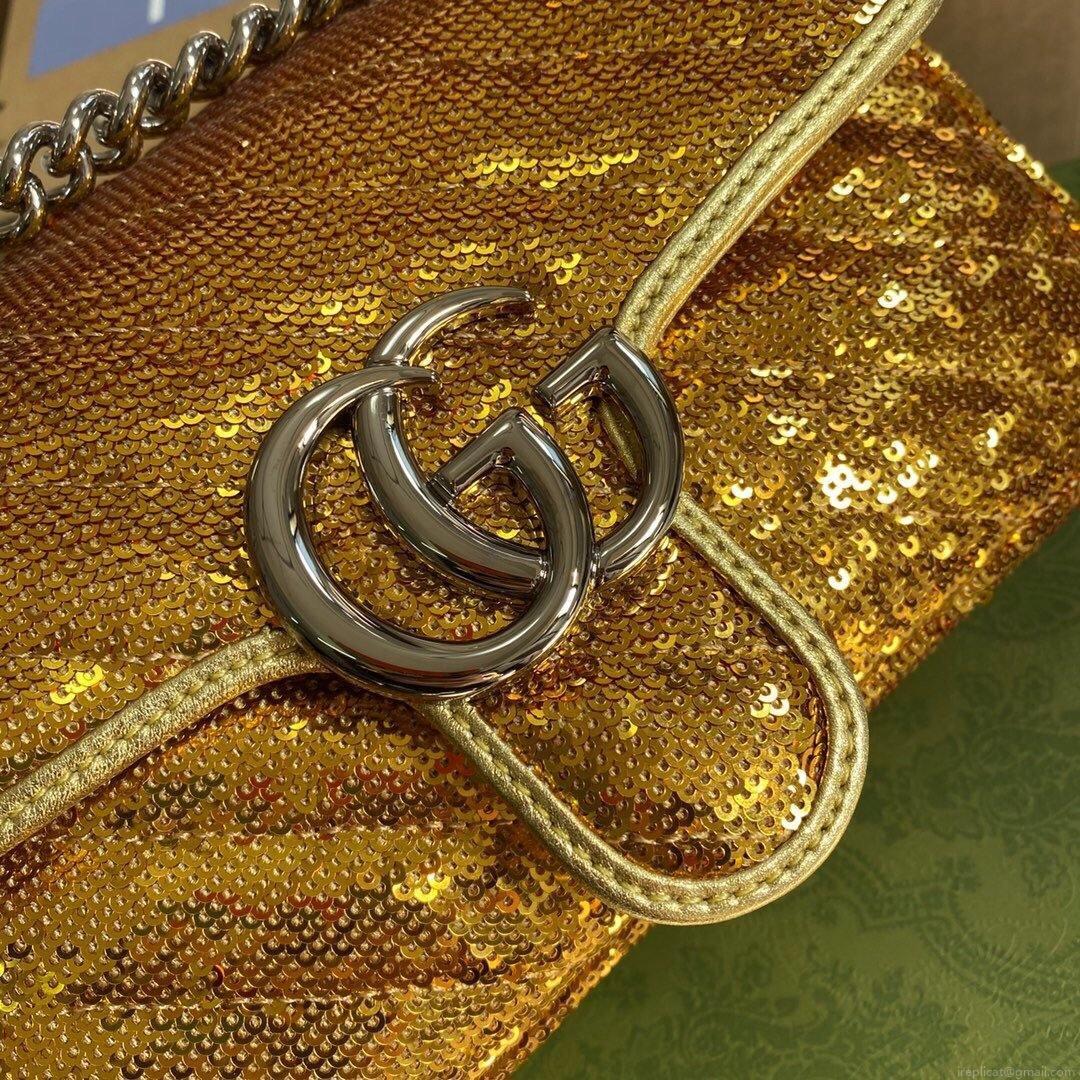 Gucci 446744 GG Marmont Mini Sequin Shoulder Bag Gold