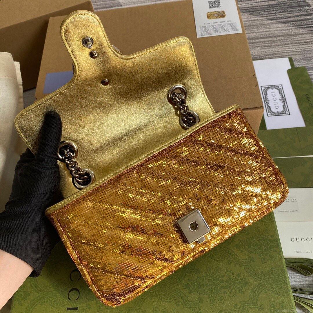 Gucci 446744 GG Marmont Mini Sequin Shoulder Bag Gold