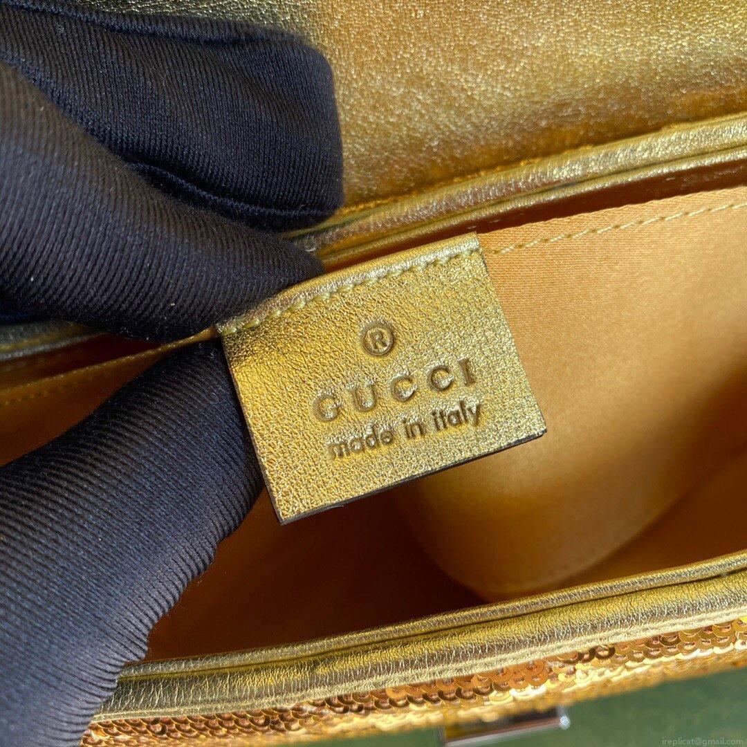 Gucci 446744 GG Marmont Mini Sequin Shoulder Bag Gold