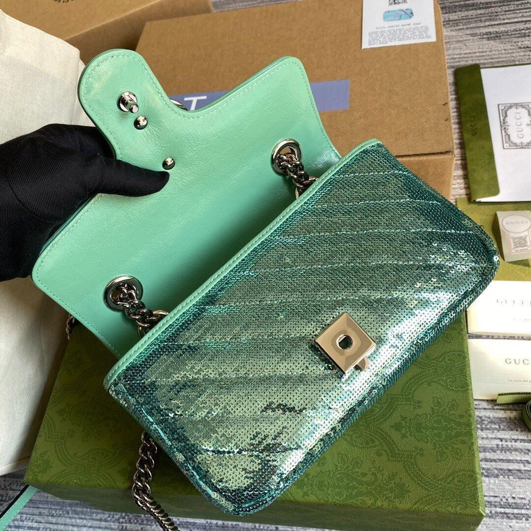 Gucci 446744 GG Marmont Mini Sequin Shoulder Bag Green