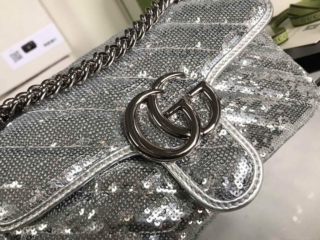 Gucci 446744 GG Marmont Mini Shoulder Sequin Bag Silver