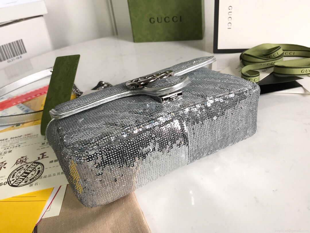 Gucci 446744 GG Marmont Mini Shoulder Sequin Bag Silver