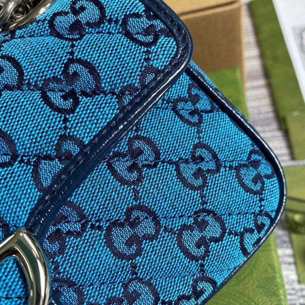 Gucci 446744 GG Marmont Multicolor Mini Shoulder Bag Blue