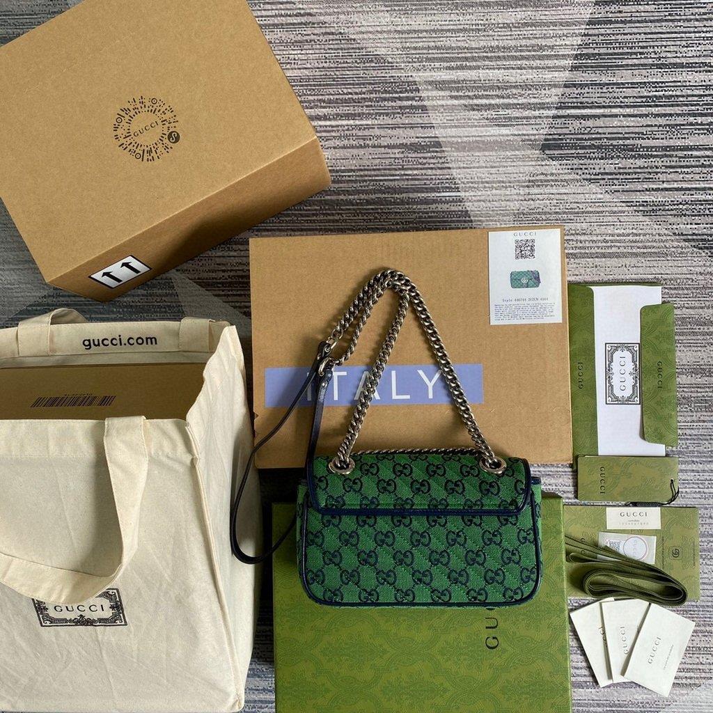 Gucci 446744 GG Marmont Multicolor Mini Shoulder Bag Green