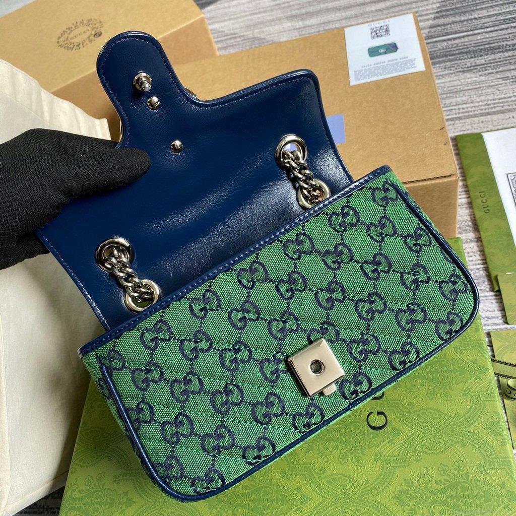 Gucci 446744 GG Marmont Multicolor Mini Shoulder Bag Green