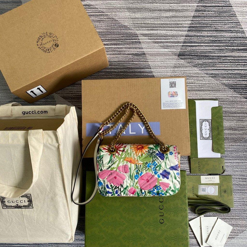 Gucci 446744 GG Marmont Multicolor Mini Shoulder Bag White
