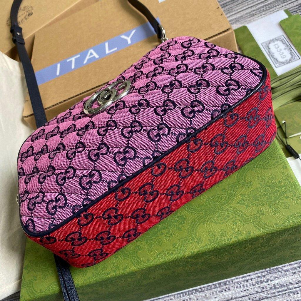 Gucci 447632 GG Marmont Multicolor Small Shoulder bag Purple and Green