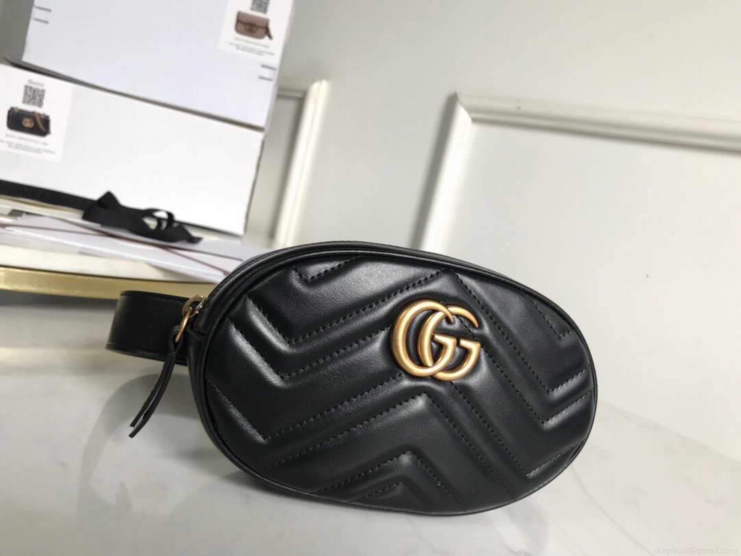 Gucci 476434 GG Marmont Matelassé Leather Belt Bag Black