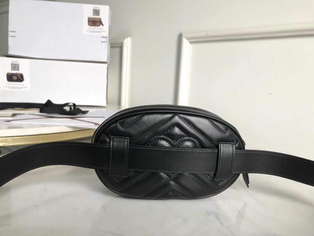 Gucci 476434 GG Marmont Matelassé Leather Belt Bag Black