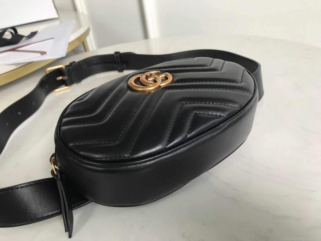 Gucci 476434 GG Marmont Matelassé Leather Belt Bag Black