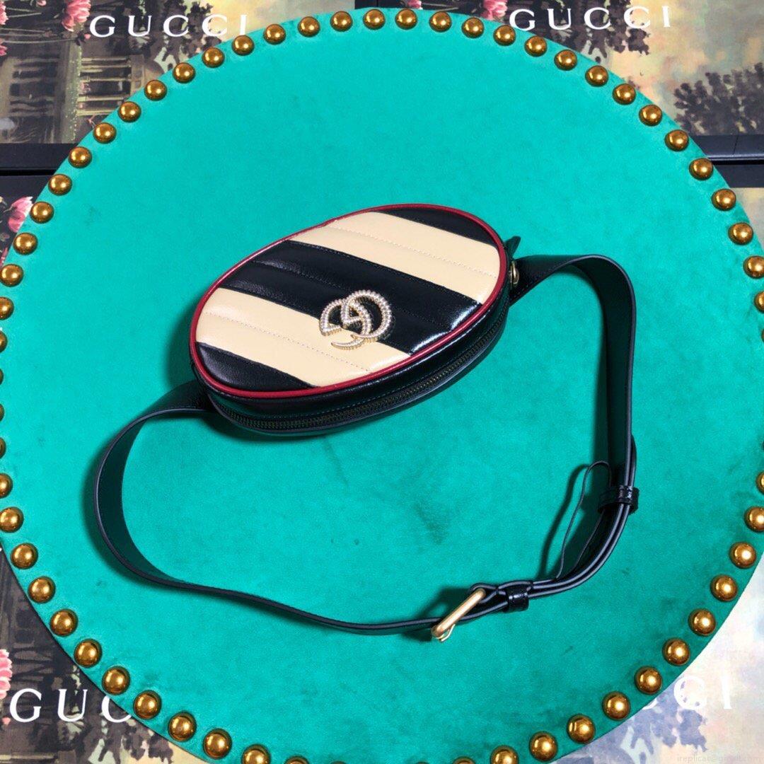 Gucci 476434 GG Marmont Matelassé Leather Belt Bag Black Beige