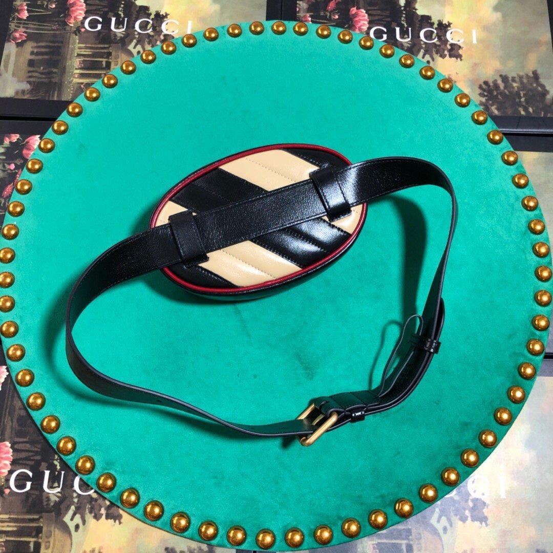 Gucci 476434 GG Marmont Matelassé Leather Belt Bag Black Beige