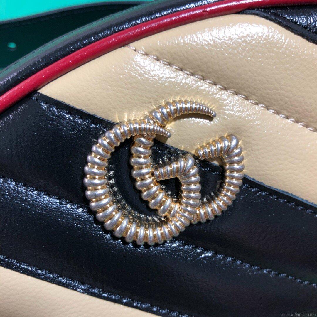 Gucci 476434 GG Marmont Matelassé Leather Belt Bag Black Beige