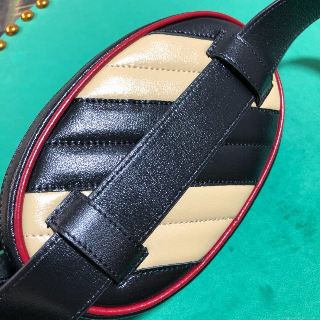 Gucci 476434 GG Marmont Matelassé Leather Belt Bag Black Beige