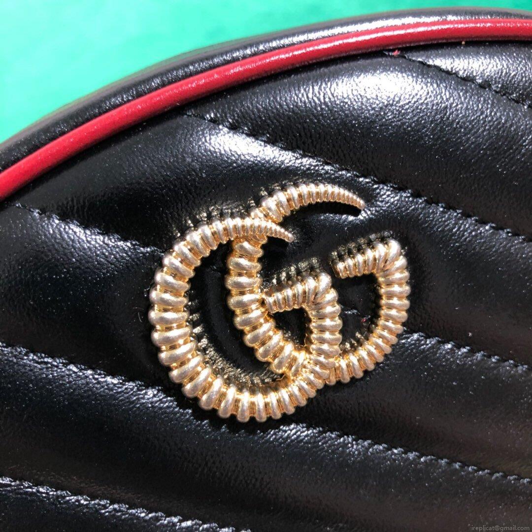 Gucci 476434 GG Marmont Matelassé Leather Belt Bag Black Red
