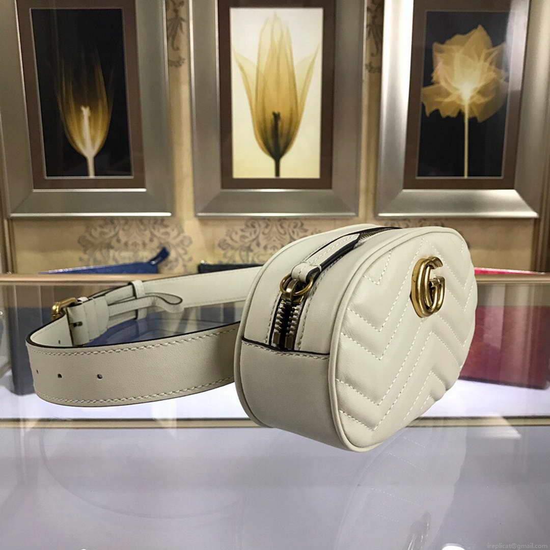 Gucci 476434 GG Marmont Matelassé Leather Belt Bag White
