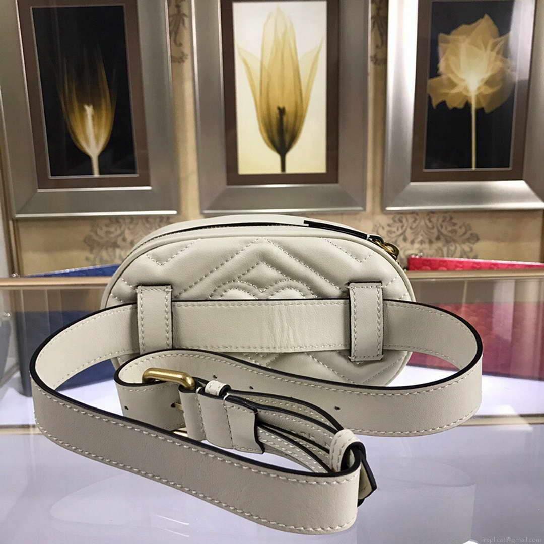 Gucci 476434 GG Marmont Matelassé Leather Belt Bag White