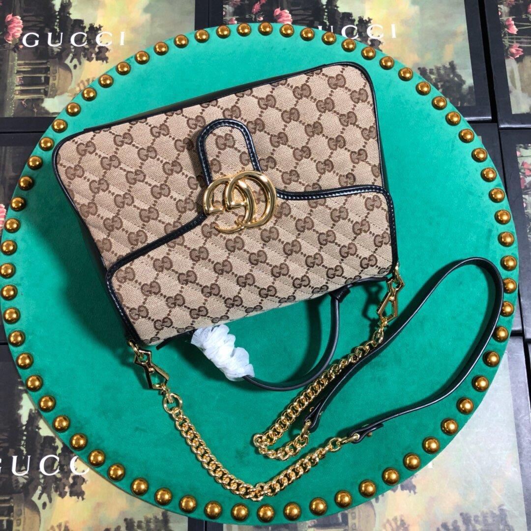 Gucci 498110 GG Marmont Small Top Handle Bag Black Brown