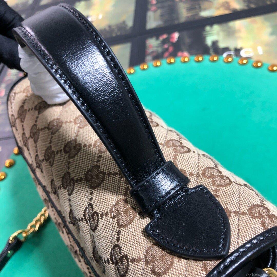 Gucci 498110 GG Marmont Small Top Handle Bag Black Brown
