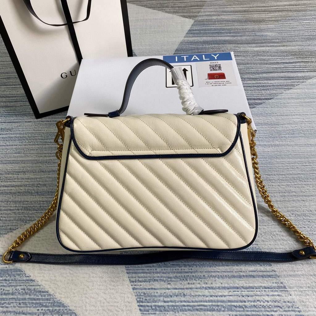 Gucci 498110 GG Marmont Small Top Handle Bag White and Navy Blue