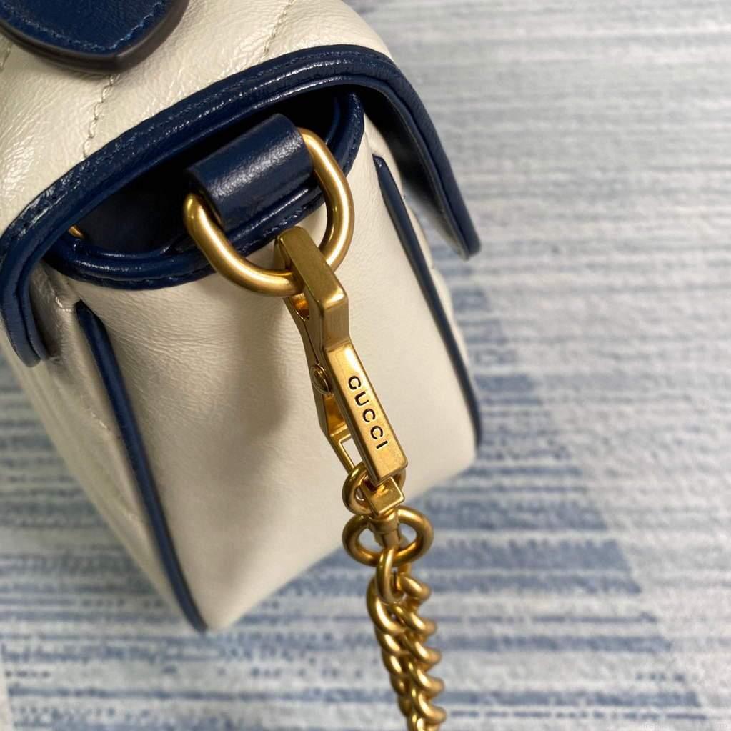 Gucci 498110 GG Marmont Small Top Handle Bag White and Navy Blue