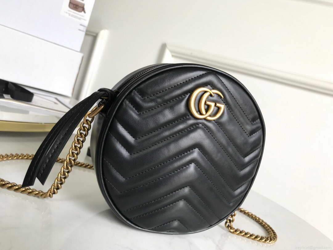 Gucci 550154 GG Marmont Mini Round Shoulder Bag Black