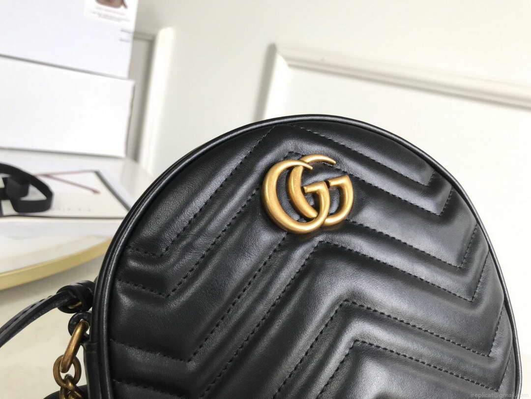 Gucci 550154 GG Marmont Mini Round Shoulder Bag Black