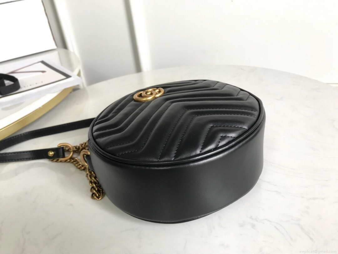 Gucci 550154 GG Marmont Mini Round Shoulder Bag Black