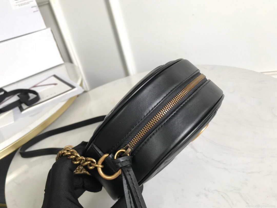 Gucci 550154 GG Marmont Mini Round Shoulder Bag Black