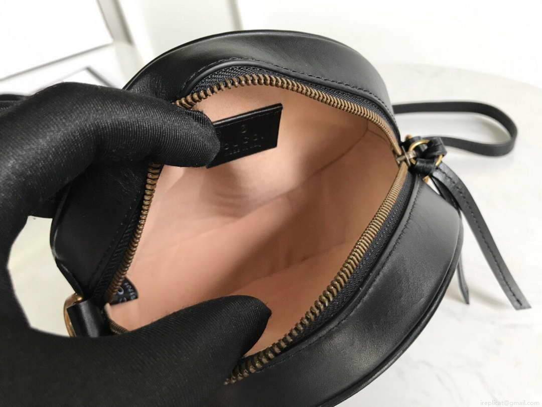 Gucci 550154 GG Marmont Mini Round Shoulder Bag Black