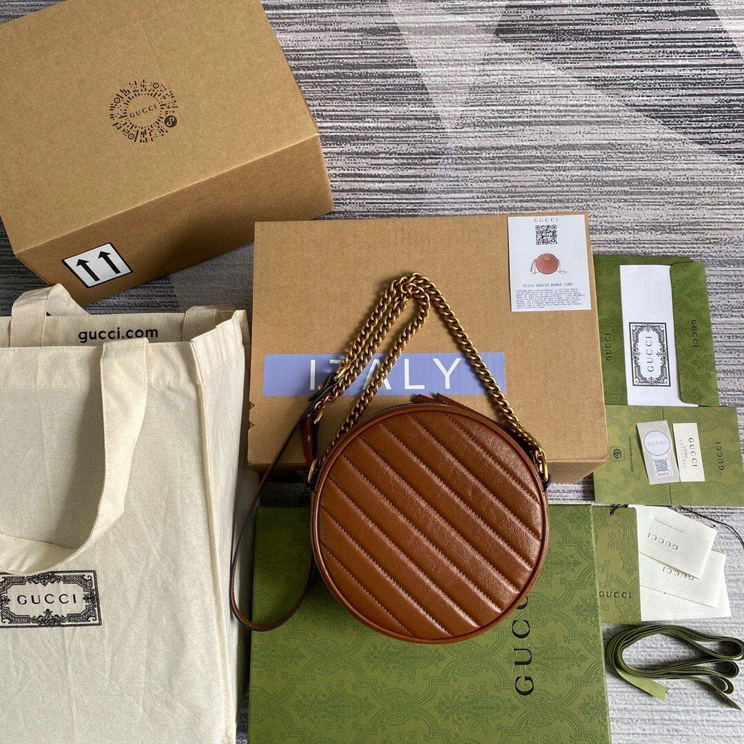 Gucci 550154 GG Marmont Mini Round Shoulder Bag Brown