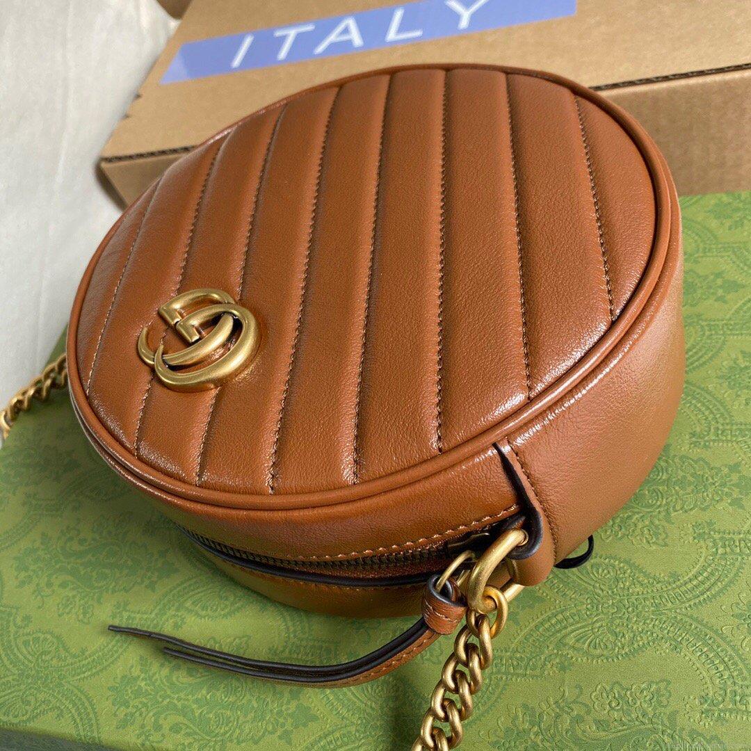 Gucci 550154 GG Marmont Mini Round Shoulder Bag Brown