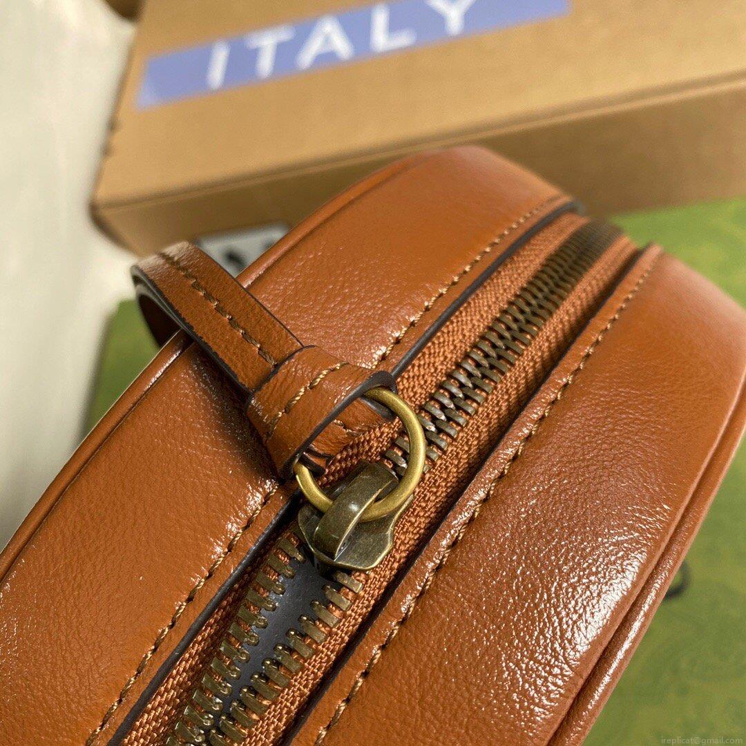 Gucci 550154 GG Marmont Mini Round Shoulder Bag Brown