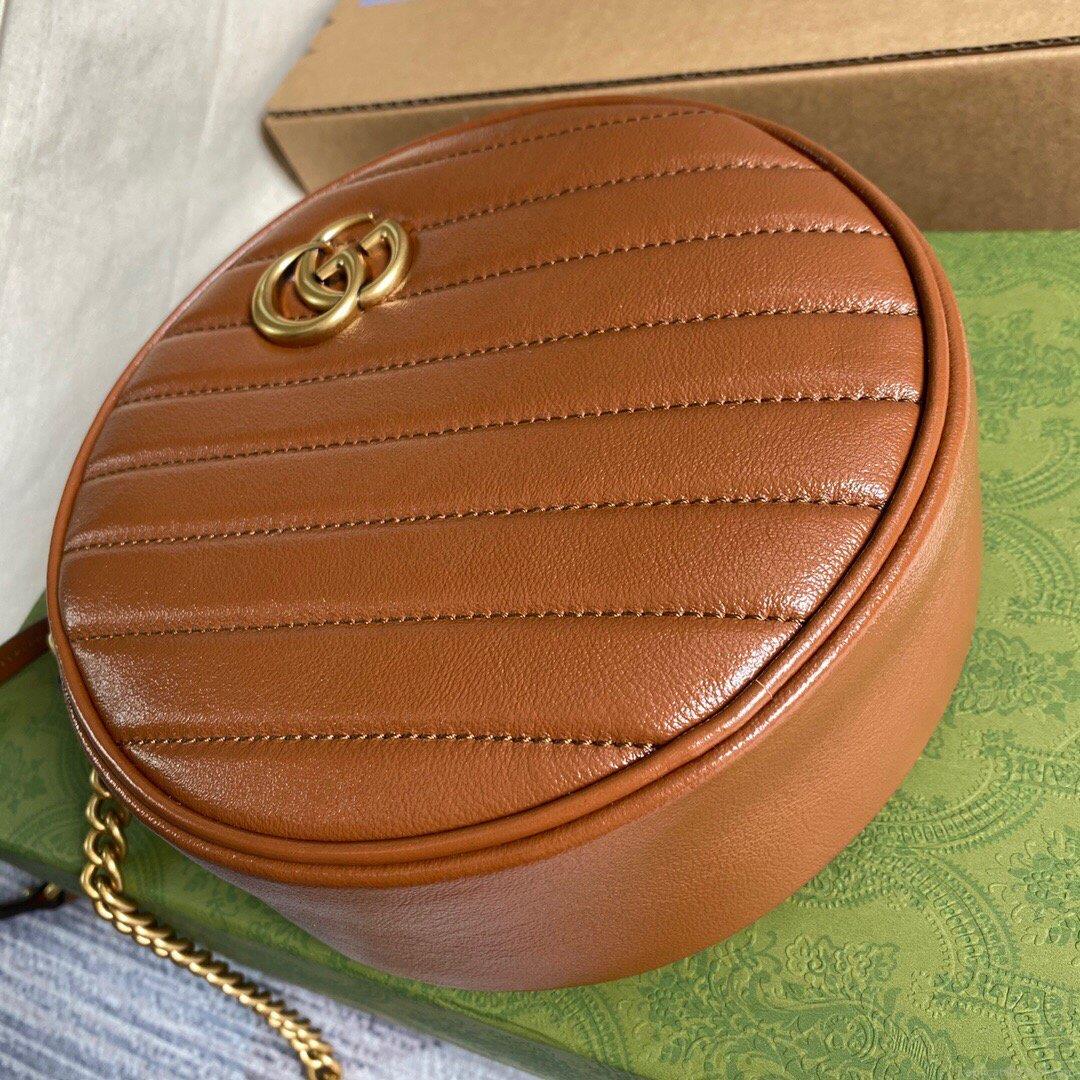Gucci 550154 GG Marmont Mini Round Shoulder Bag Brown