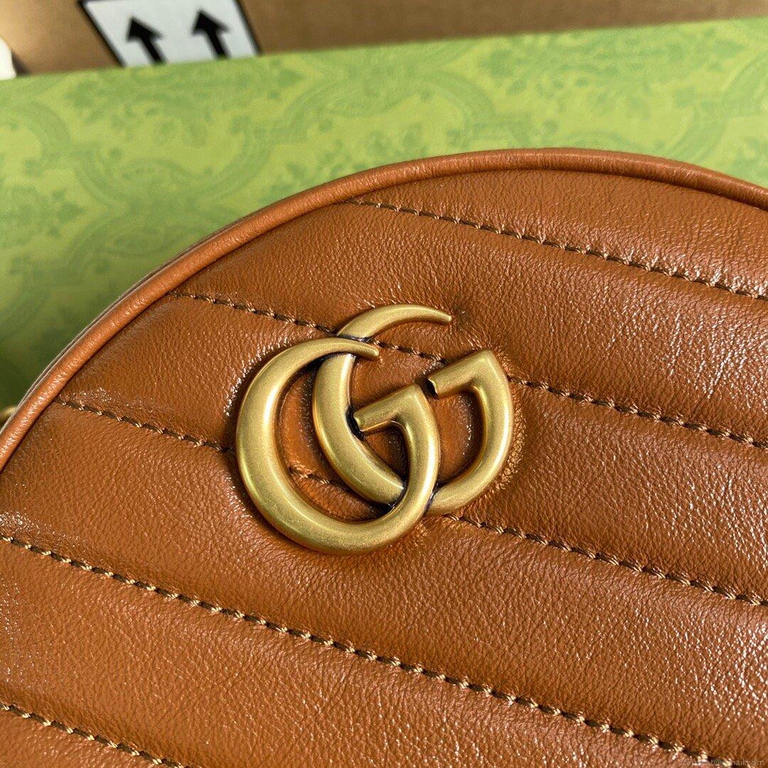 Gucci 550154 GG Marmont Mini Round Shoulder Bag Brown