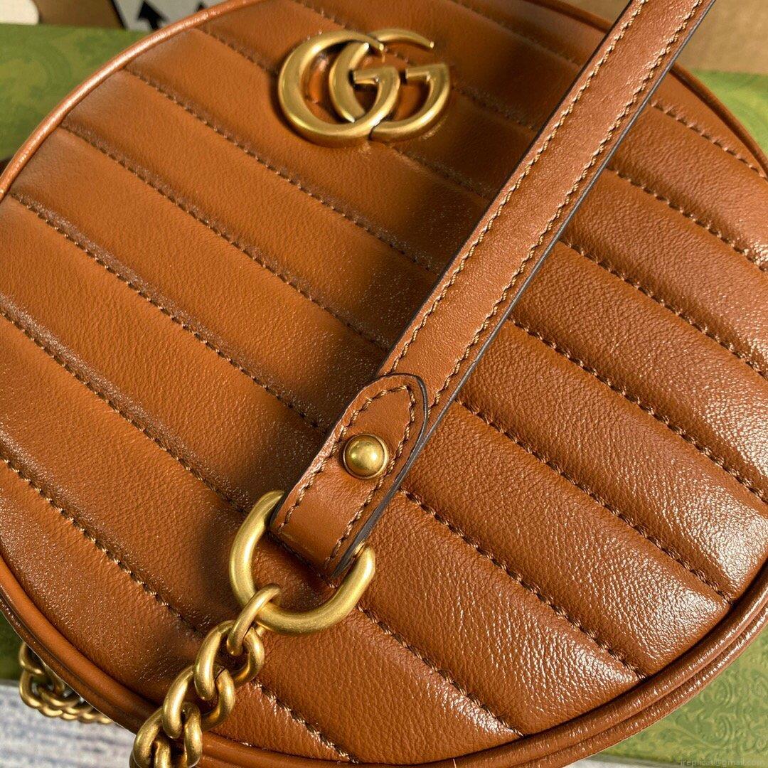 Gucci 550154 GG Marmont Mini Round Shoulder Bag Brown