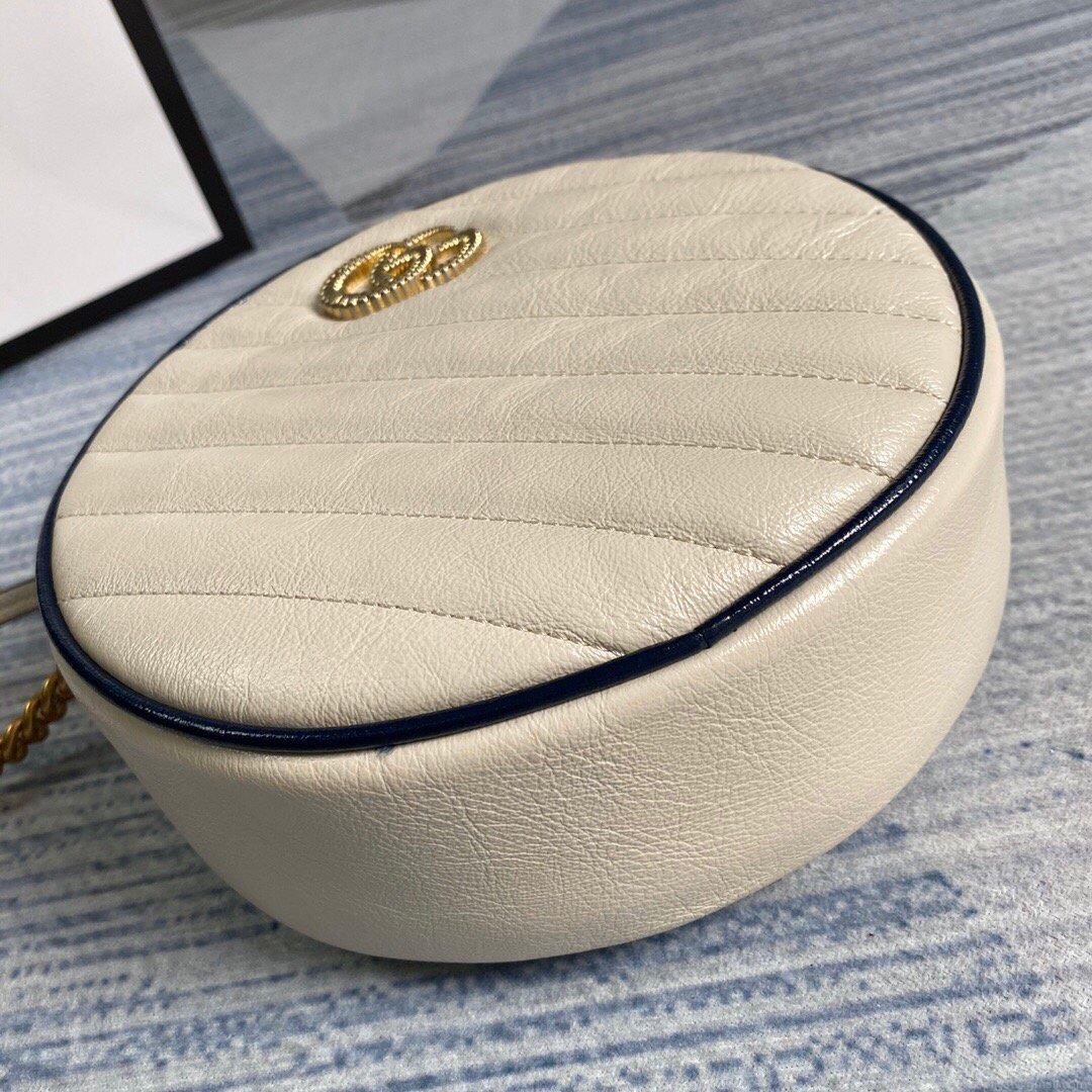 Gucci 550154 GG Marmont Mini Round Shoulder Bag White