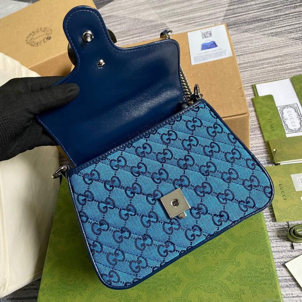 Gucci 583571 GG Marmont Multicolour mini top handle bag Blue