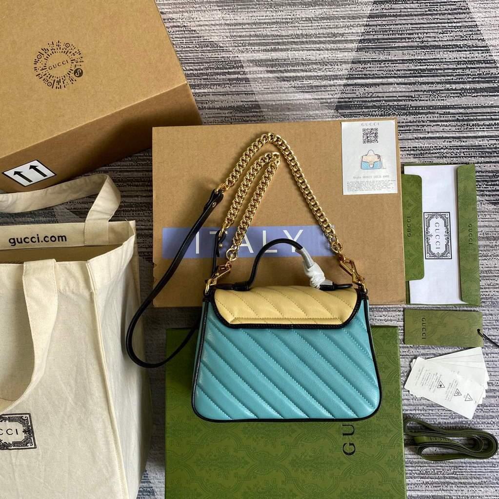 Gucci 583571 GG Marmont Multicolour mini top handle bag Blue and Beige