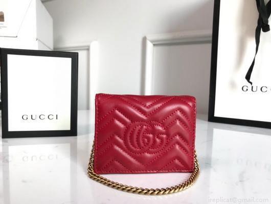 Gucci 625693 GG Marmont Card Case Wallet Red