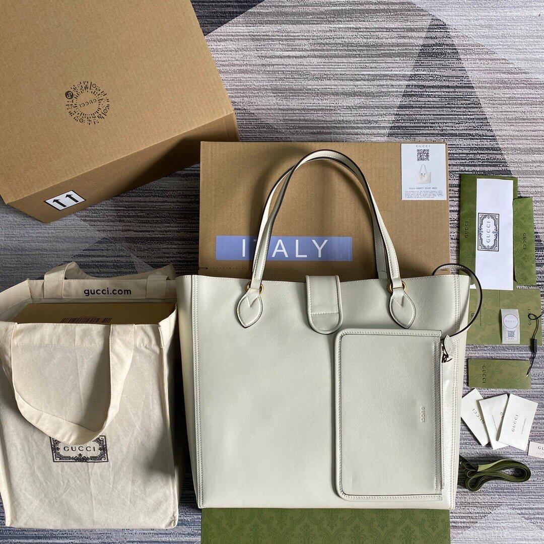 Gucci 649577 Medium Tote With Double G White Leather